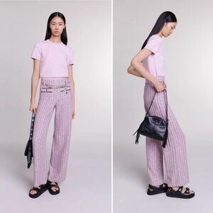 Maje NEW Tweed Boucle Pink Wide Leg Patri Trousers in Rose size 42/US 10